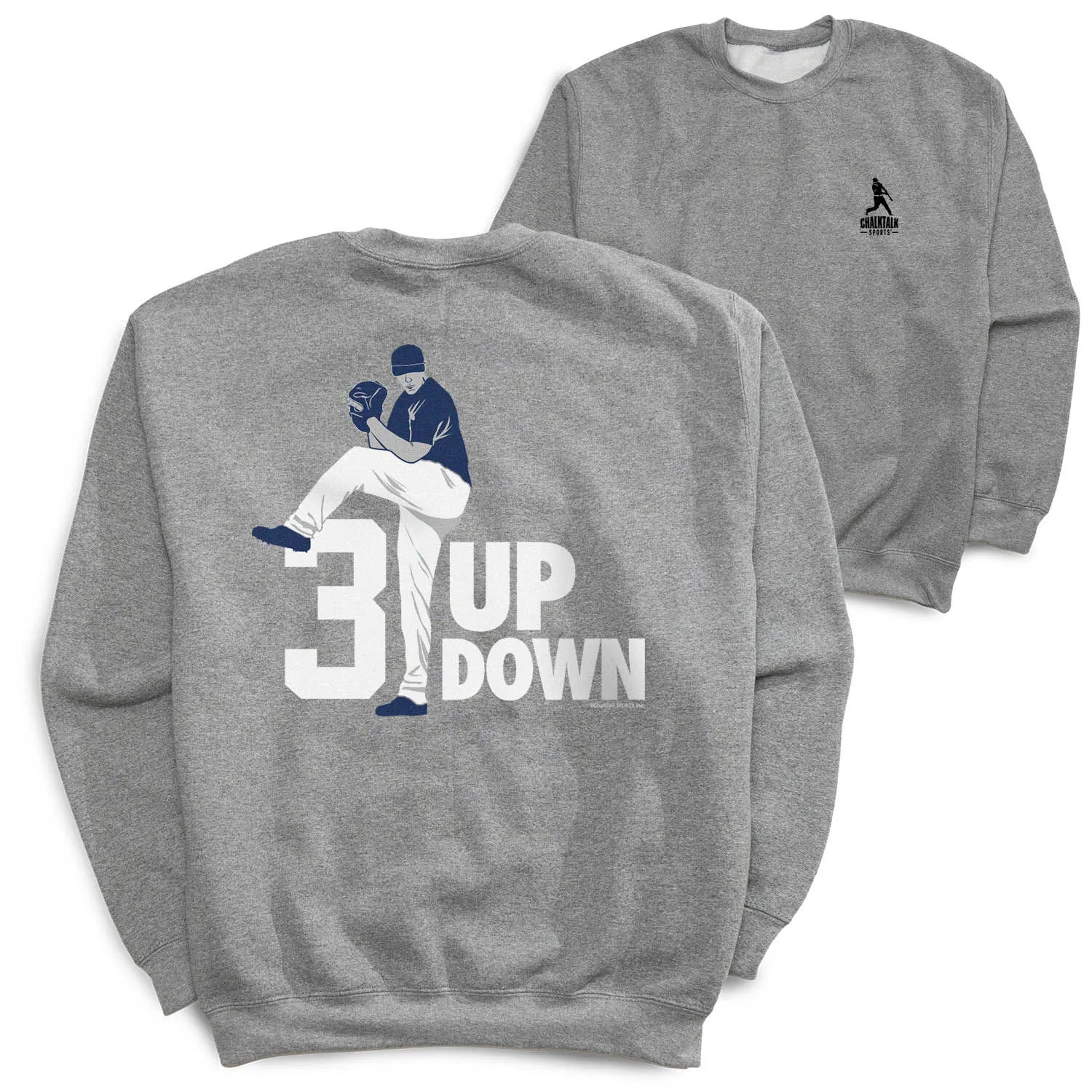 Baseball Crewneck Sweatshirt - 3 Up 3 Down (Back Design) 